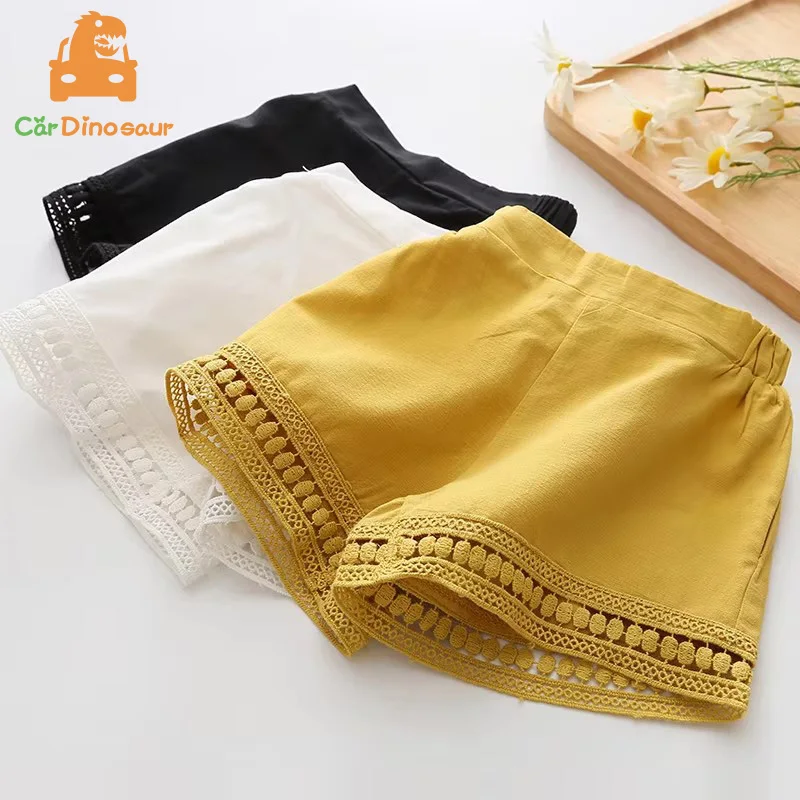 2025 New Casual 2 3 4 5 6 7 8 9 10 Years Children Fashion Cotton Lace Age Solid Color Cotton Summer Shorts For Kids Baby Girls