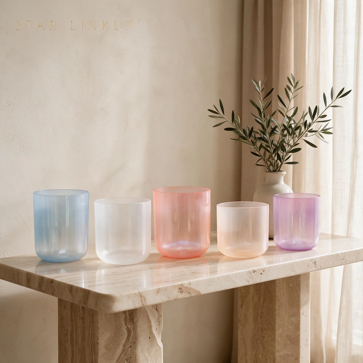 STAR LINKUP Large Size 7-8.5 Inch Five Element Pearl Colored Alchemy Crystal Bowl Set Meditation Crystal Singing Bowl Sets. Handcrafted crystal instrument with a warm, sustained tone for daily mindfulness and deep relaxation.