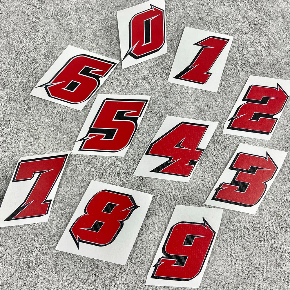 

1PC 0123456789 Carbon Fiber Red Number Motorcycle Stickers Motorbike Fuel Tank Fairing Scooter Helmet Moto 0 To 9 Vinyl Decals