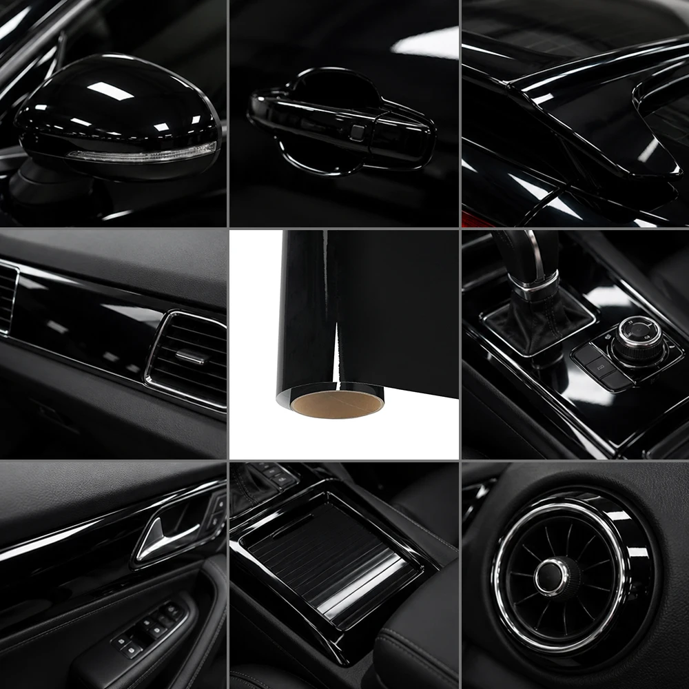 Glänzend Schwarze Auto-Vinylfolie für Fahrzeug- und Motorradkarosserie, Luftfreisetzende, Blasenfreie, Selbstklebende Farbwechsel-Aufkleberfolie, Auto-Innen- und Außendekoration, DIY-Tuning-Aufkleber,