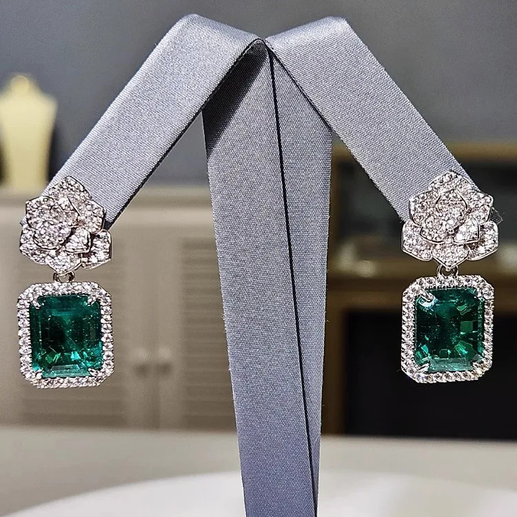 S925 sterling silver stud earrings ring necklace set flower full diamond set women
