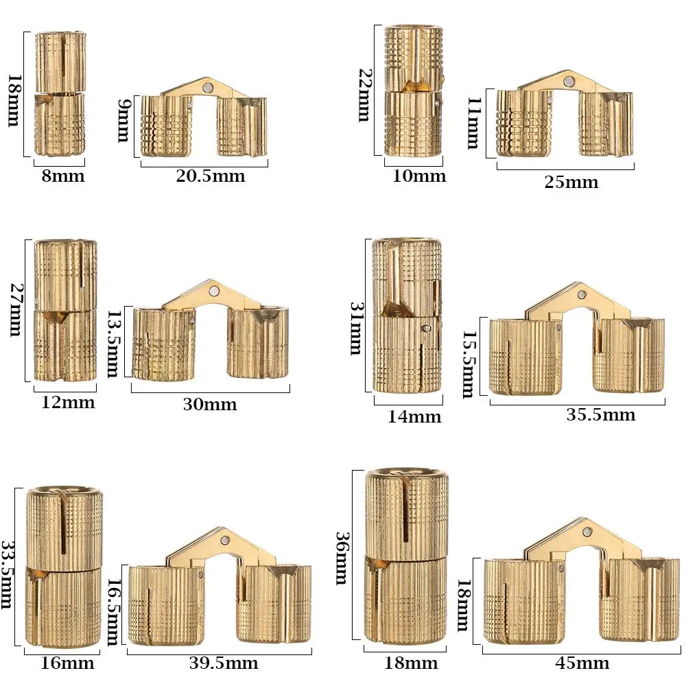 Brass Furniture Hinges 8-18mm Cylindrical  Cabinet Invisible Door Hinges for Hardware Gift Box
