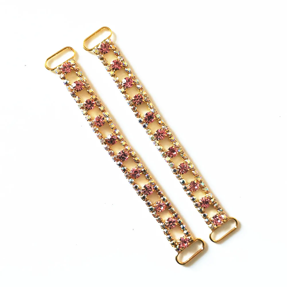 2pcs Crystal Rhinestone Golden Bikini Connectors Buckle Metal Chain For Swimming Wear Bikini Decoration 3 Style