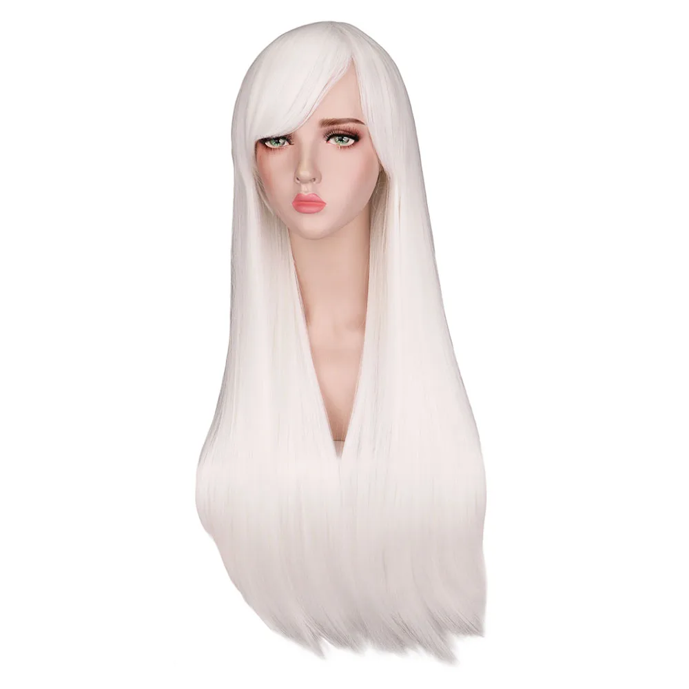 QQXCAIW Косплей 80 см длинные белые парики из синтетических волос Хэллоуин аниме костюм длинный прямой термостойкий парик белого цвета