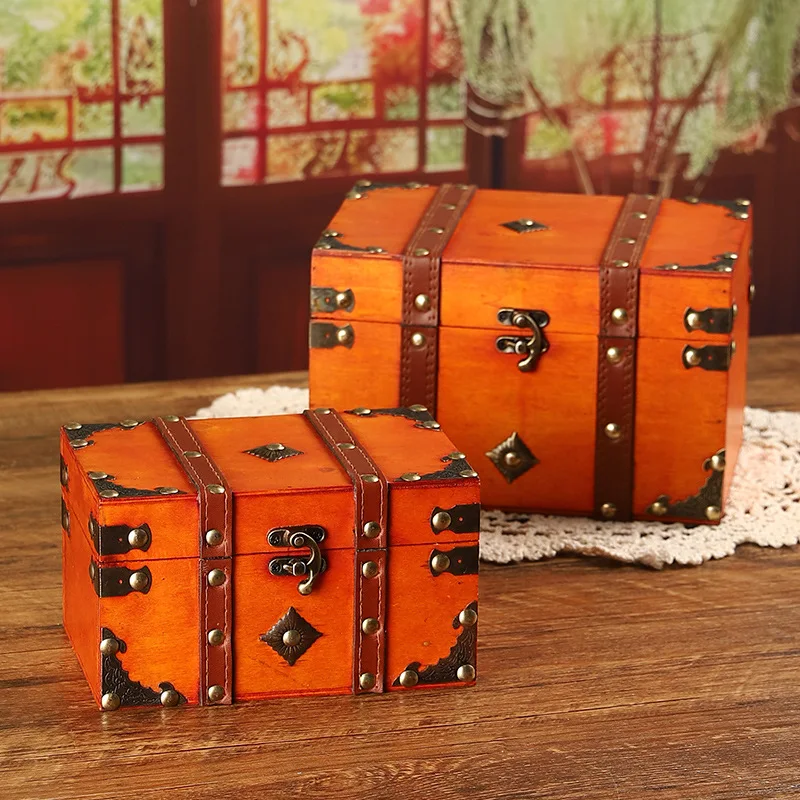Retro Style Wooden Storage Box Jewelry Wooden Box Dustproof Prop Box Decorative Storage with Password Lock Treasure Chest
