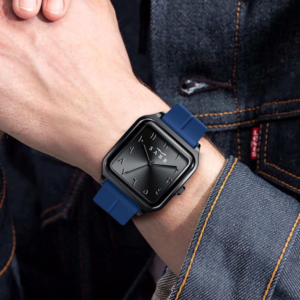 Sabr Arabic Numeral Watch 3ATM Waterproof Alloy Case Men's Quartz Wristwatch Silicone Strap Magnetic Buckle Men's Business Watch
