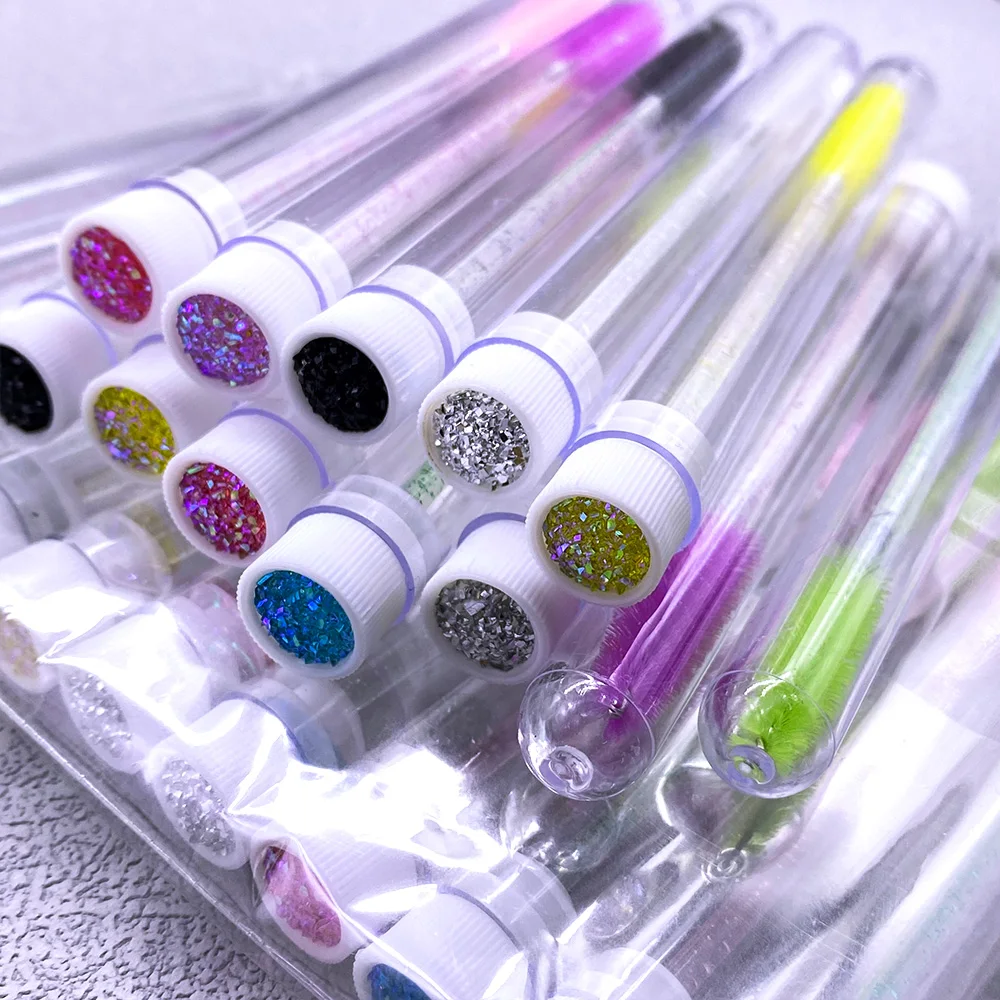 12/24 Uds cepillo de cejas reutilizable tubo cepillo de pestañas de cristal cepillo de cejas reemplazable a prueba de polvo cepillo de maquillaje de diamante brillante