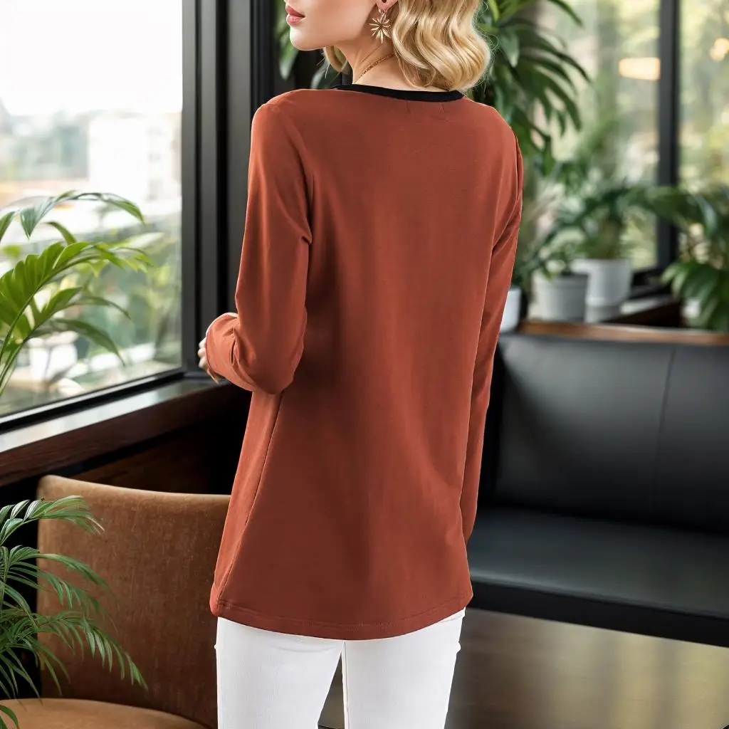 2024 Spring New Fashion T Shirt Woman O Neck Long Sleeve Plus Size T-shirt Woman European Style Shirt Women Oversized Shirts