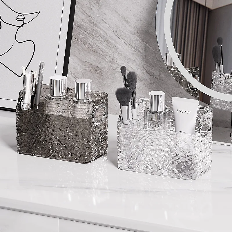 Light Luxury Water Corrugated Trapezoidal Open Desktop Storage Box Cosmetics Storage Box Multi-grid Makeup Organizer Box
