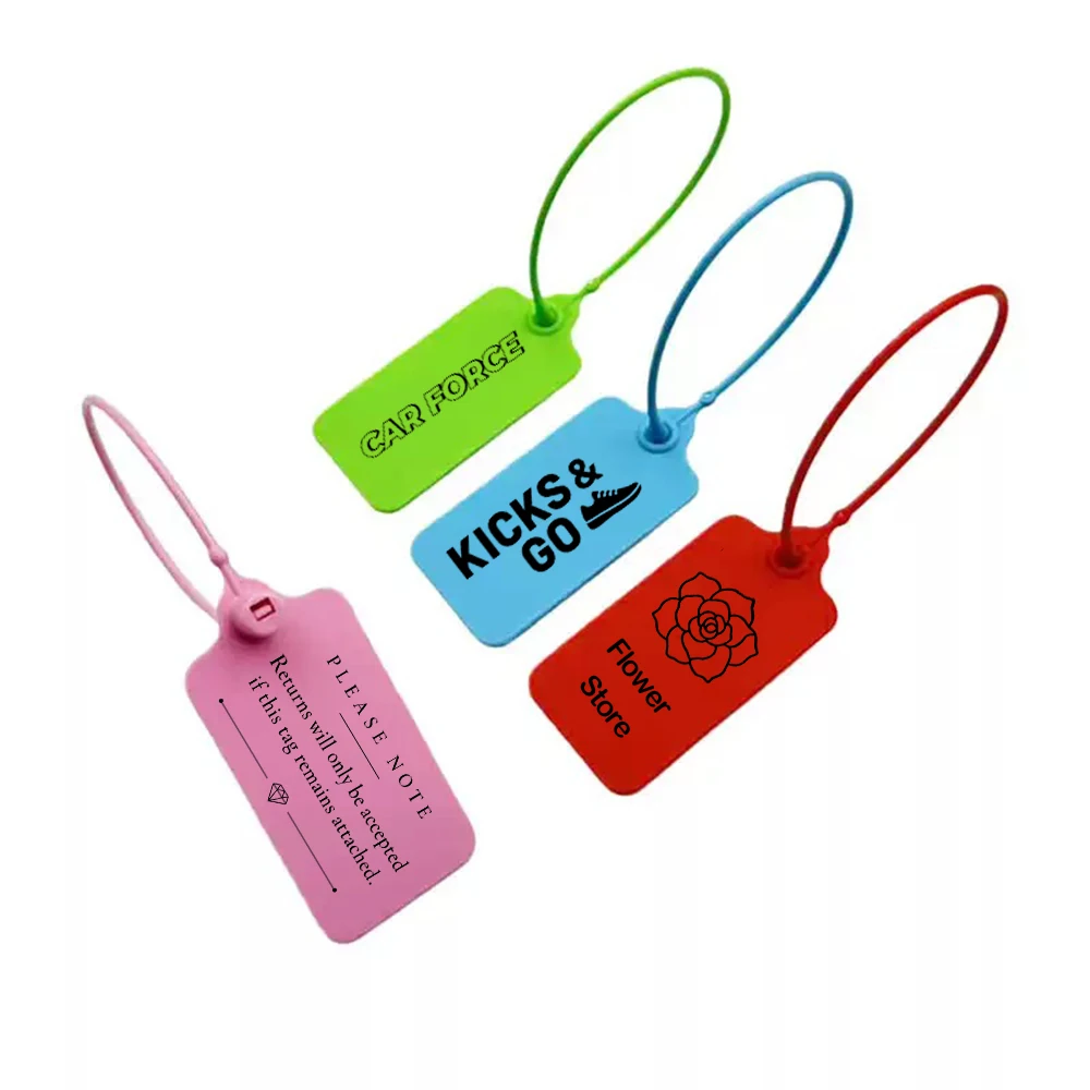 100 Stück personalisierte Kleidungsetiketten, individuelle Kunststoff-Sicherheitssiegel, bedruckte Etiketten für Kleidung, Schuhe, Taschen, Produkte, Logo, Geschenketiketten, 220 mm – Detail 4