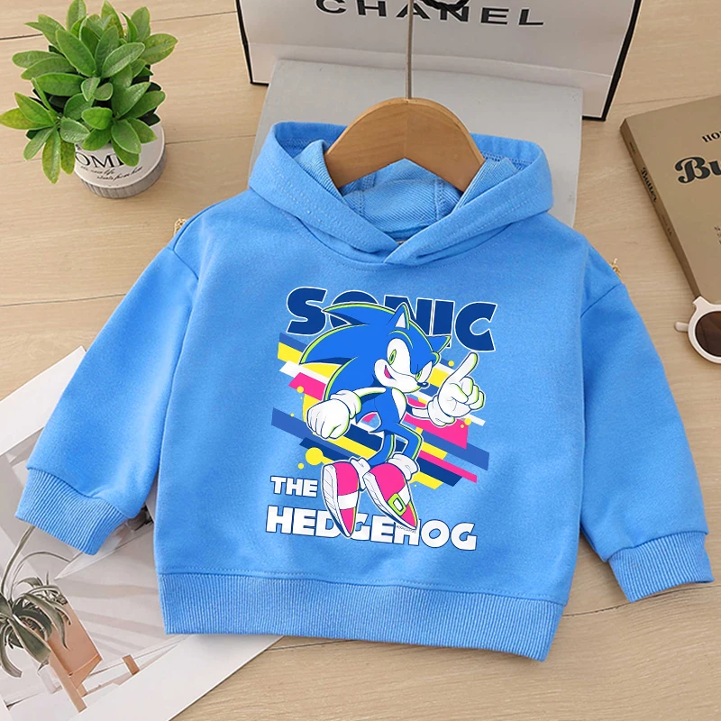 New Sonics Kids Hoodie Anime Cartoon Printed Hoodies Baby Boys Winter Casual Hooded Sweatshirts 2024 Autumn Children Clothing