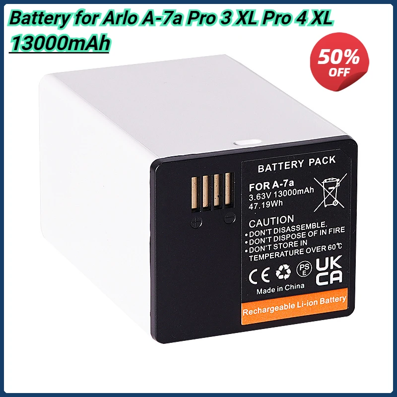 3.63V 13000mAh Battery for Arlo A-7a Pro 3 XL Pro 4 XL Monitoring Camera Battery Floodlight Cameras Rechargeable Battery