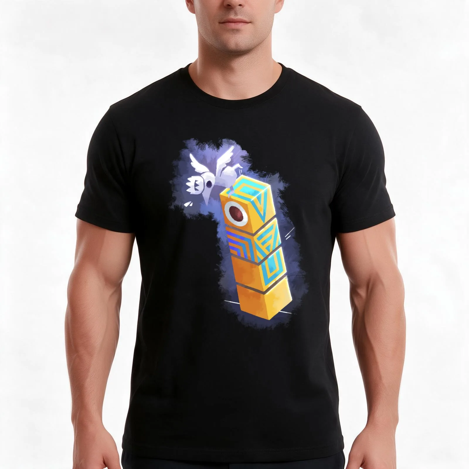 Totem and bird Ida from Monument Valley T-Shirt, Summer Casual Cotton Tee, Oversized Streetwear Tops, Vintage Graphic Print