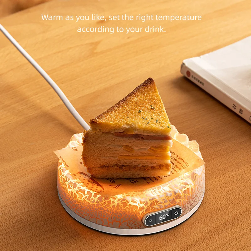 Cup Heater 60W Mug Warmer Electric Hot Plate Lava Shape Warmer Coaster Milk Coffee Heating Pad with Colorful Lights 110V-220V