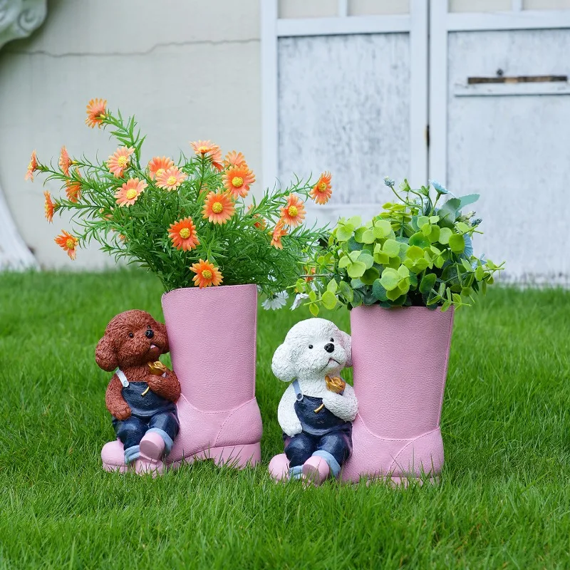 Resin Boots Puppy Vase Flower Pot Outdoor Courtyard Villa Balcony Flower Arrangement Container Succulent Bonsai Pot Decoration
