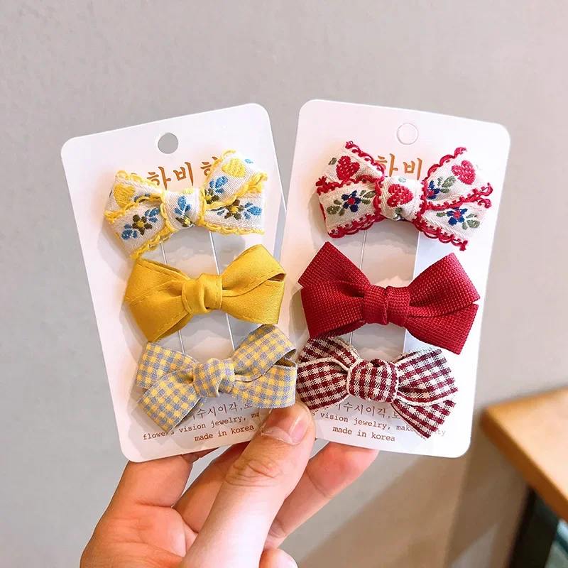 Retro bowknot cabelo Pin para criança, Sweet Girl Hair Clip, estilo europeu, adorável Kids Acessórios, Baby Headwear, 3 pcs