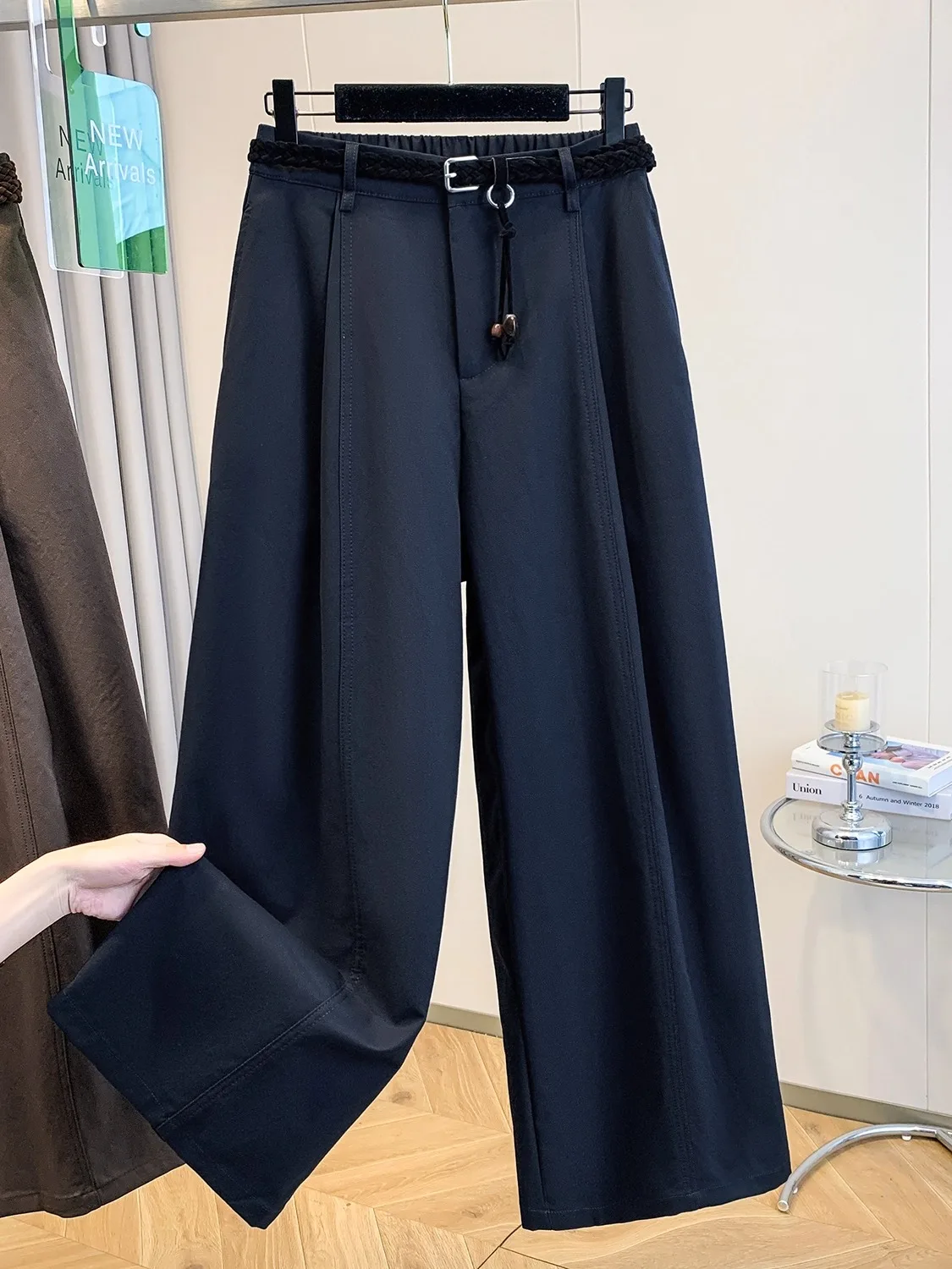 High Waist Draped Wide Leg Pants Women's Autumn Casual Straight Cut Long Trousers Coffee Color Retro Sle plus Size