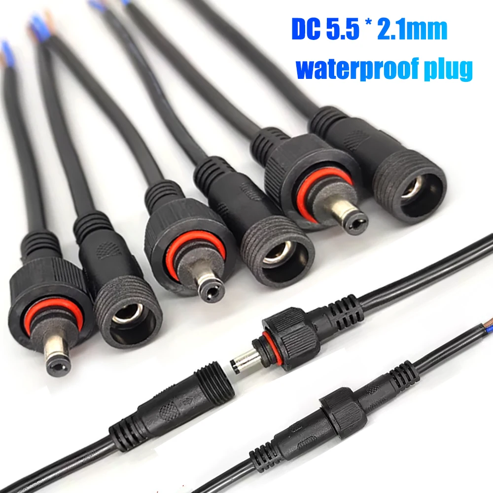 2Pin Waterproof Connector Male Female Terminal Butt Joint Monitoring Line 1-5M Extension Cord IP67 12V DC Power Plug 55*21mm