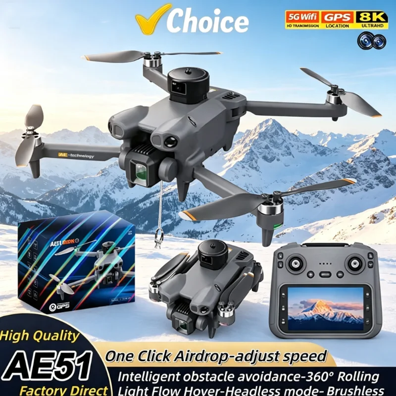 NEW AE51 GPS Drone 8K Professional FPV Brushless Motor Optical Flow Hovering Folding Quadcopter 5G HD Camera RC Dron Toys Gift