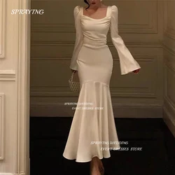 SPRAYING Simple Mermaid Korea Evening Dress Photo Shoot Square Neck Long Sleeve Prom Gown Pleats Ankle Length Special Dresses