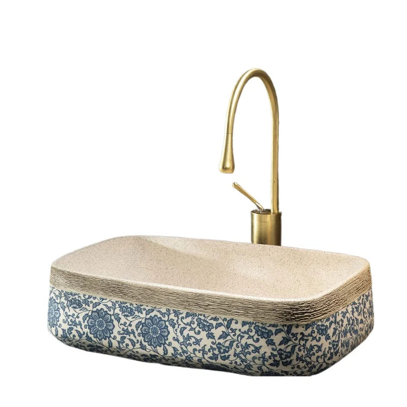 

Retro Chinese square table wash basin outdoor ceramic basin balcony table basin bathroom