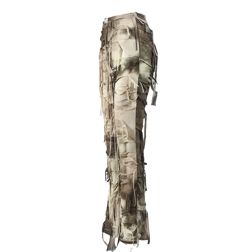 New Spring Autumn Trousers Tie-dye Personalized Trendy Loose Fashion Street Style Pants Mid-waist Tassel Casual Straight Clothes