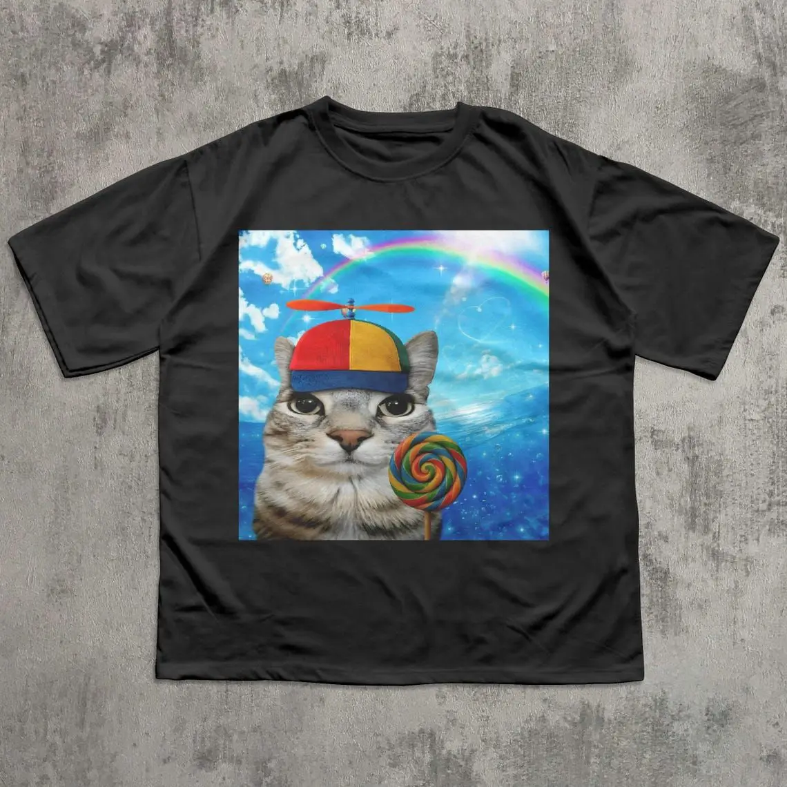Lollipop Silly Cat T-Shirt, Katzen-Meme bedrucktes T-Shirt, süßes Paar-Shirt, bequemes Damen-T-Shirt in Übergröße