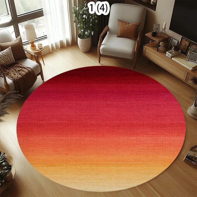 Rainbow Gradient Round Rug, Colorful Ombre Print Floor Mat, Non-Slip Modern Living Room Carpet, Aesthetic Boho Home Decor