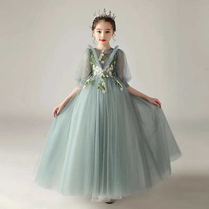 

Children's Formal Dress2025Summer New Fashionable Mid-Sleeve Trendy Birthday Evening Dress Little Host Piano Performance Dress
