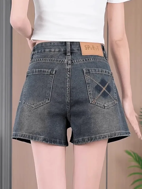 

Свободные джинсовые брюки трапециевидной формы в стиле ретро с высокой талией, женские летние тонкие широкие шорты, повседневные удобные дышащие синие джинсы