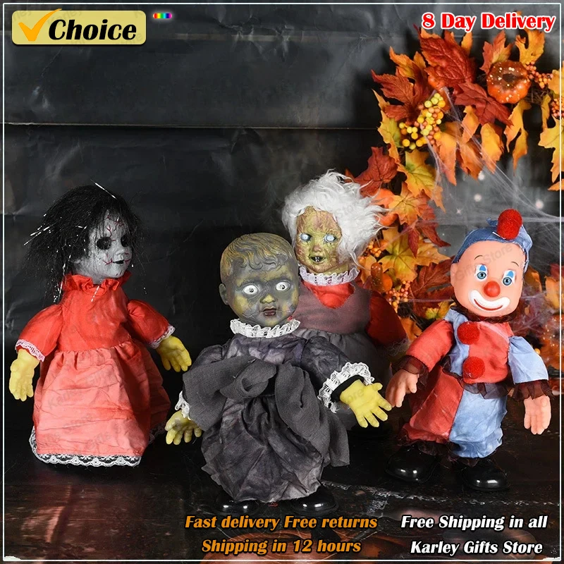 

Newest Halloween Scary Doll Sounding and Glowing Voice-activated Ghost Doll Haunted House Decoration Electric Toys Ghost Dolls