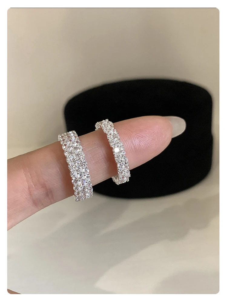 Ultra-Glänzende Luxus-Ringe mit Mikro-Zirkonia-Besatz, Offen Verstellbar, Silberfarben, für Damen, Eleganter Schmuck, Vielseitiges Finger-Accessoire – Detail 9