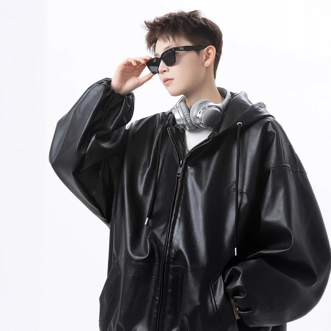 

Роскошная мужская куртка из искусственной кожи, осенне-зимняя уличная одежда, повседневное универсальное пальто с капюшоном, верхняя одежда минималистичного дизайна