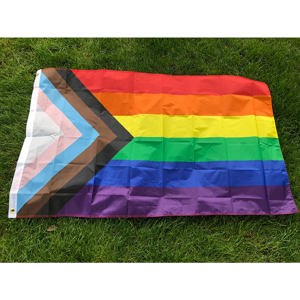 （TIKI FLAG）90x150cm lgbt Gay rainbow Progress Pride flag 3x5fts polyester hanging banner for home decoration
