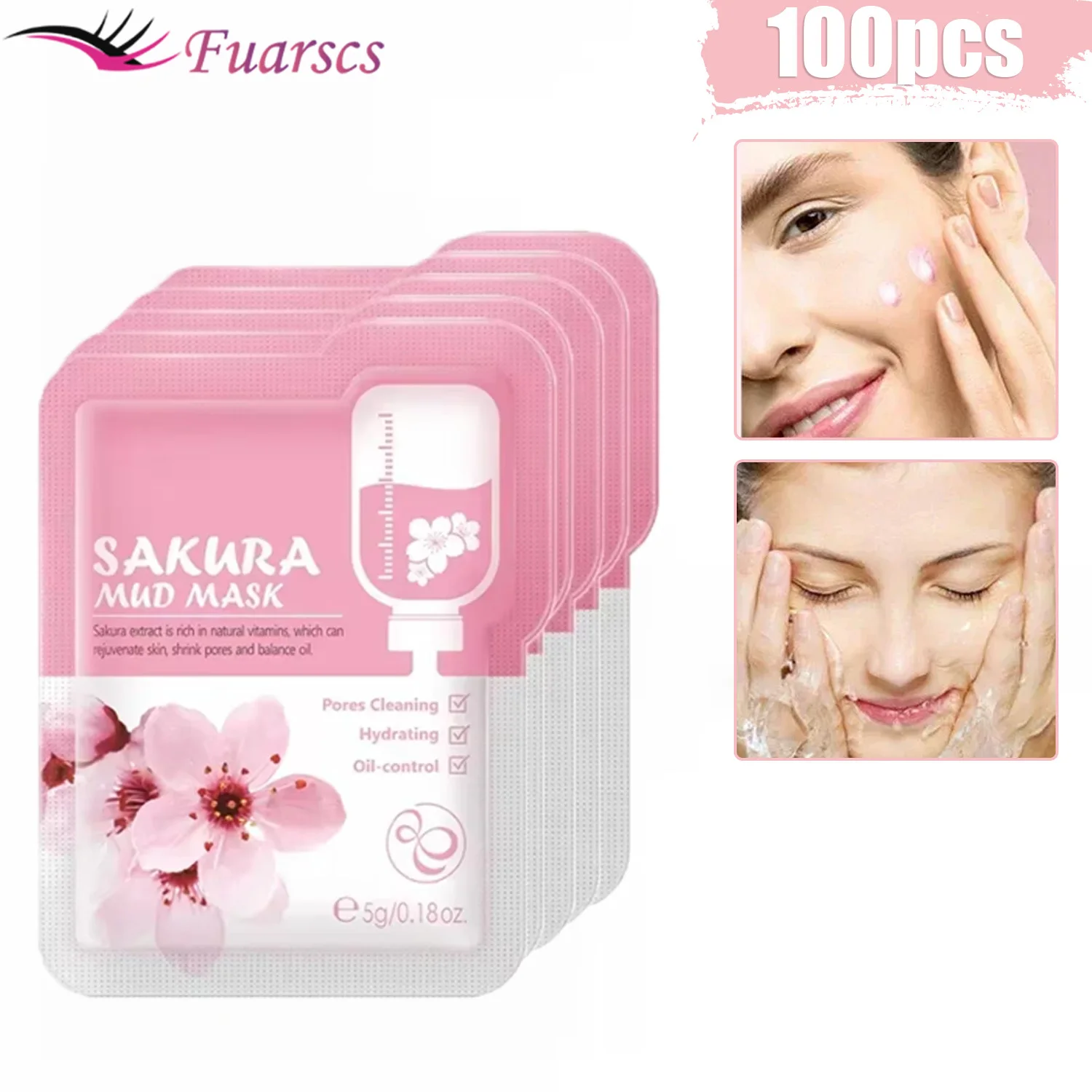 100 PCS Cherry Blossom Mud Mask Deep Cleansing Moisturizing Oil Control Anti-Wrinkle Lighten Dark Circles Anti-Aging Skincare