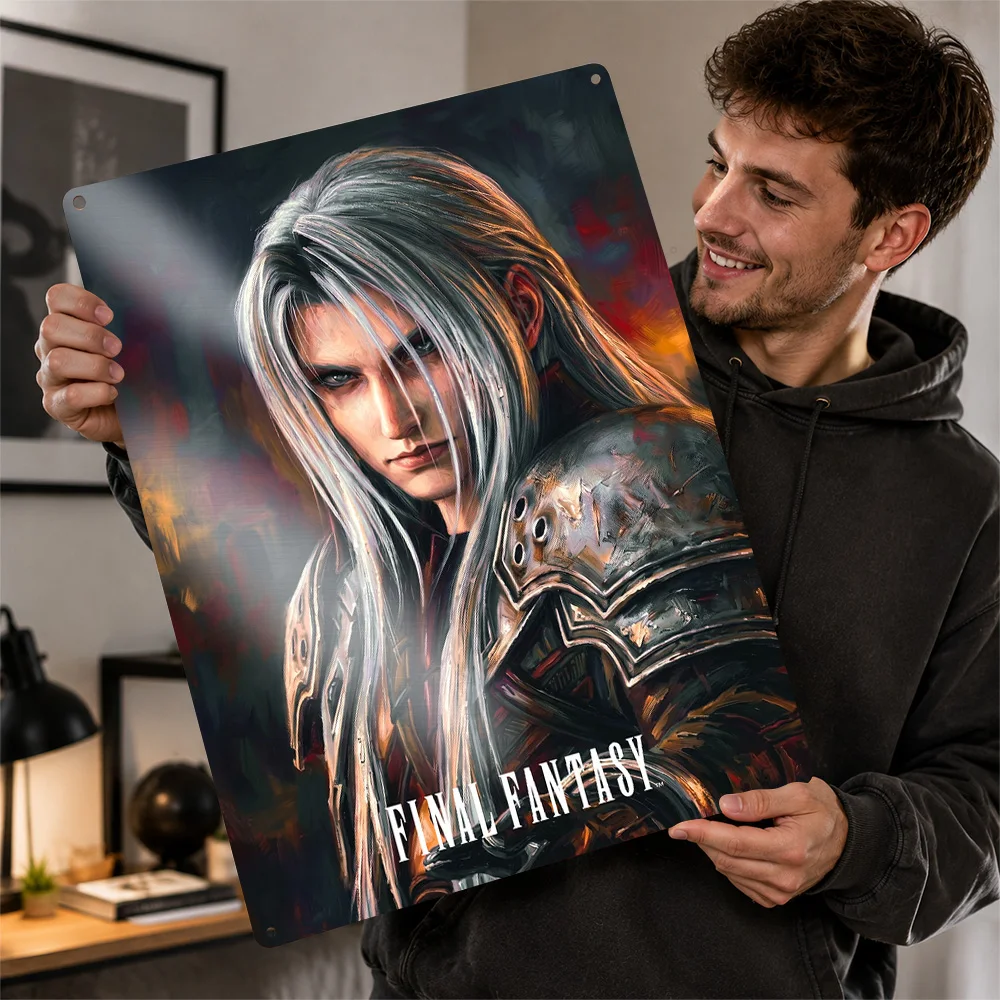 Sephiroth Final Fantasy Painting 3D Printed Texture Poster Personalized Wall Art Retro Metal Tin Signs for Room Decoration Man