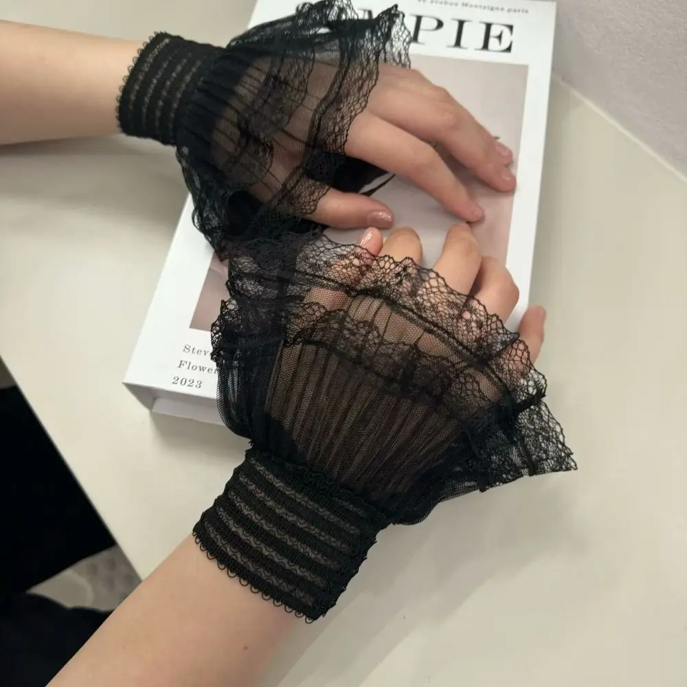 New Multilayer Ruffle Fake Cuff Detachable White Black False Sleeve Cuffs Wrist Cuff