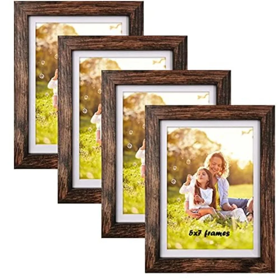 

Picture Frames Wood Brown 4 Packs for Tabletop Display Wall Mount, Display Pictures with Mat or 6x8 Without Mat