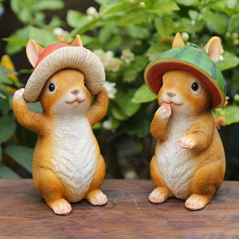 Rabbit Figurine Outdoors Garden Miniatures Creative Cartoon Resin Sculptures Cute Courtyard Decorative Rabbits Small Figurines