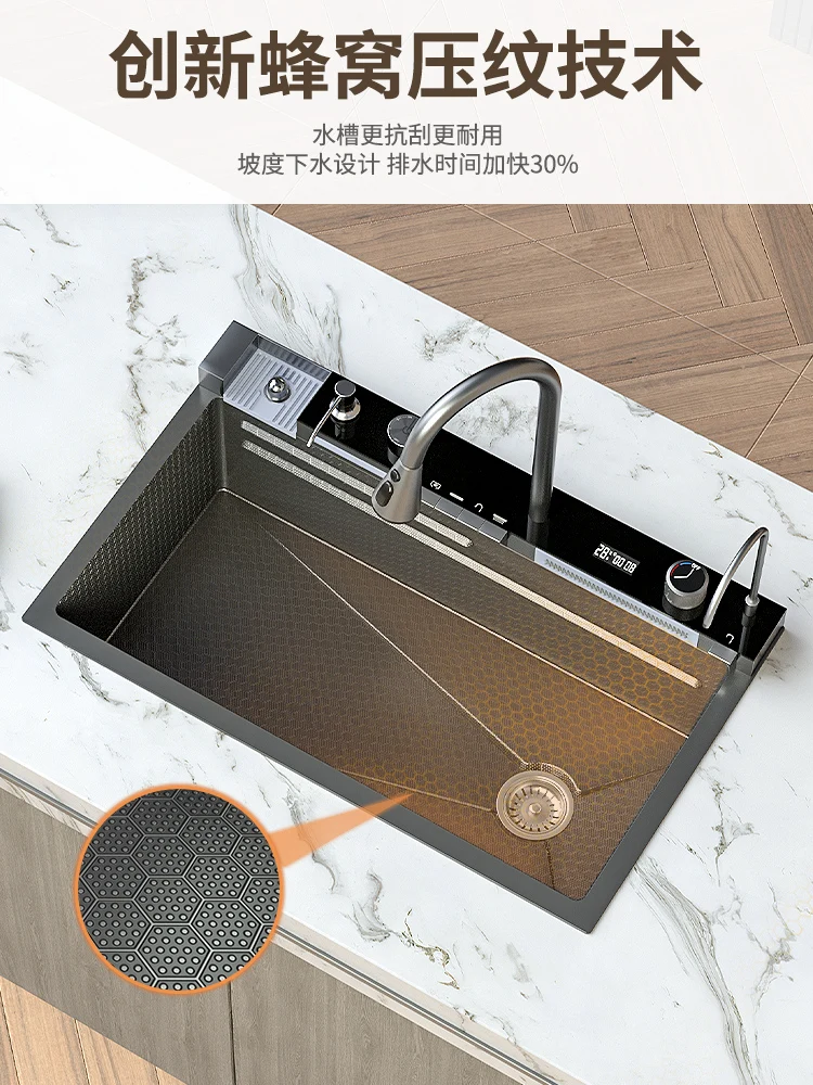 Sink 304 stainless steel household kitchen sink digital honeycomb manual large single tank