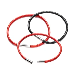 Braided Black Leather Charm Bracelet Cord Bangle With Stainless Steel Clasp For Women Boy Girl Friendship Gift