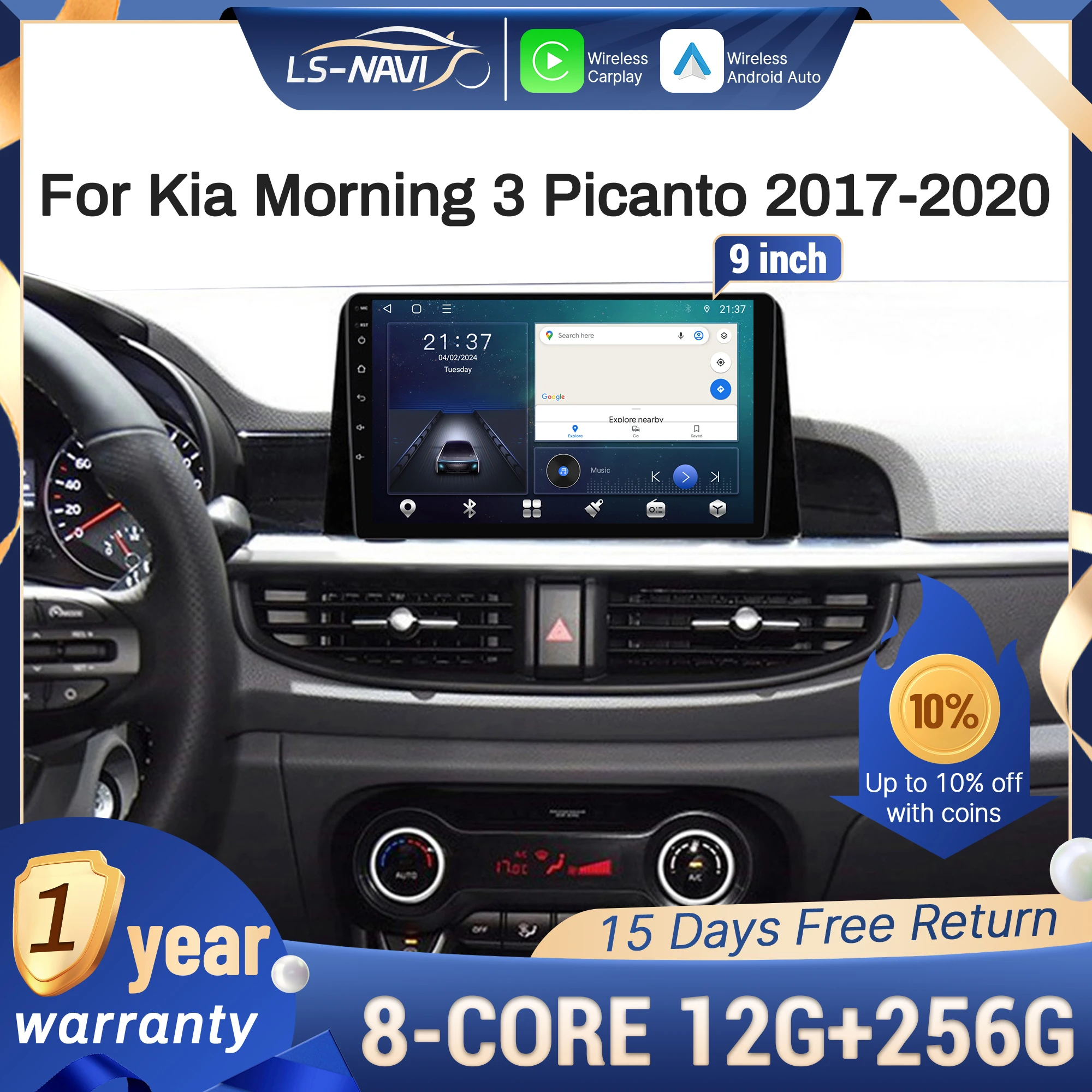 

Android 14 Car Radio For Kia Morning 3 Picanto 2017-2020 4G GPS Wireless Bluetooth Carplay Multimedia Head Unit Touch Screen
