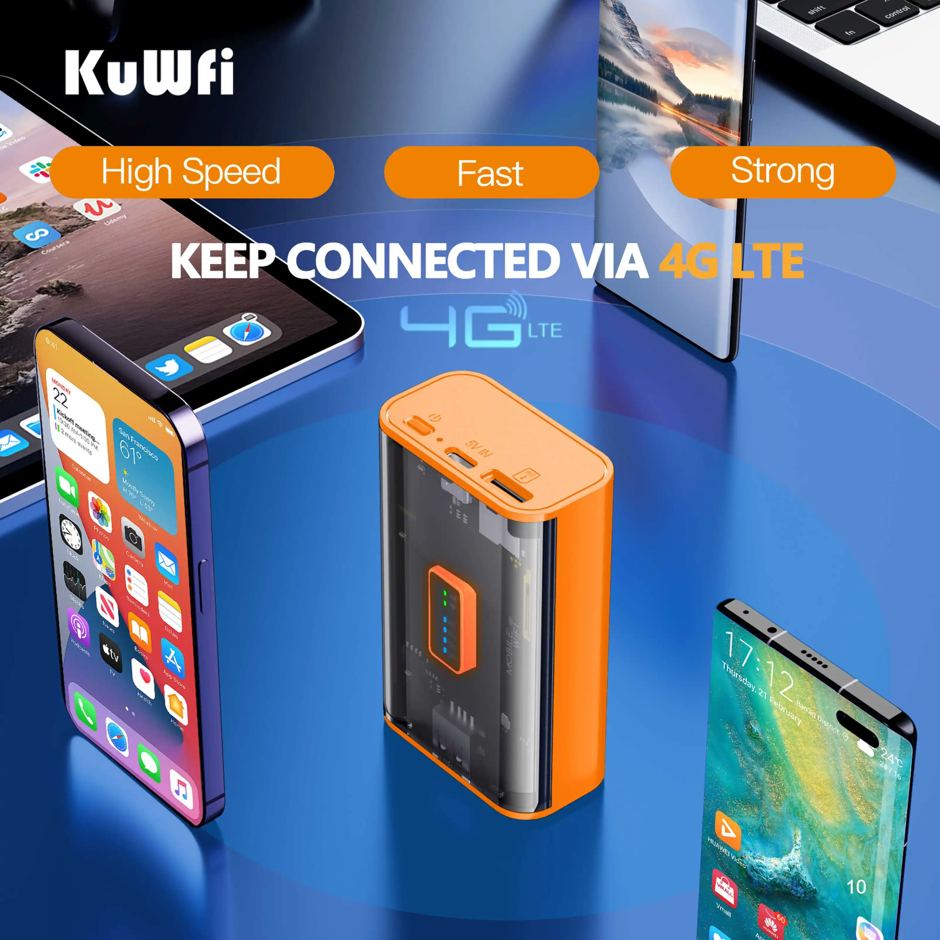 Imagem -04 - Kuwfi 150mbps 4g Wifi Roteador Desbloqueado Cartão Sim Modem sem Fio ao ar Livre Móvel Wi-fi Adaptador de Internet de Alta Velocidade 5200mah