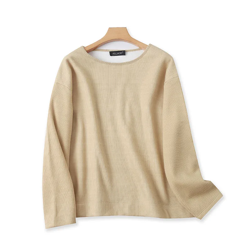 

Women's Sweater Top Round Neck 2023 One-piece Velvet Knitted Plush Autumn And Winter New Loose Casual Warm Women's Bottom Shirt