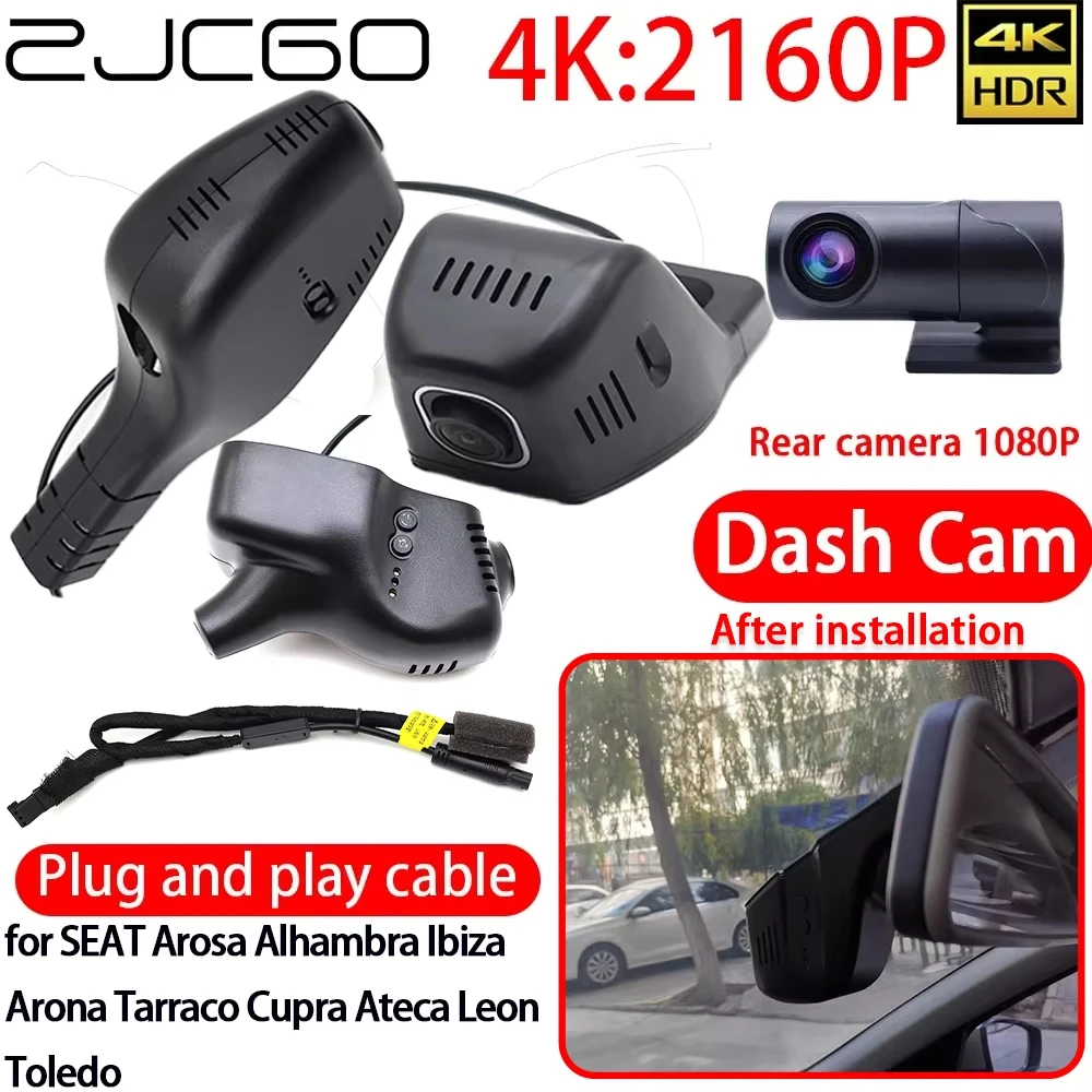4K DVR Dash Cam Wifi Lens Camera 24h Monitor Recording for SEAT Arosa Alhambra Ibiza Arona Tarraco Cupra Ateca Leon Toledo