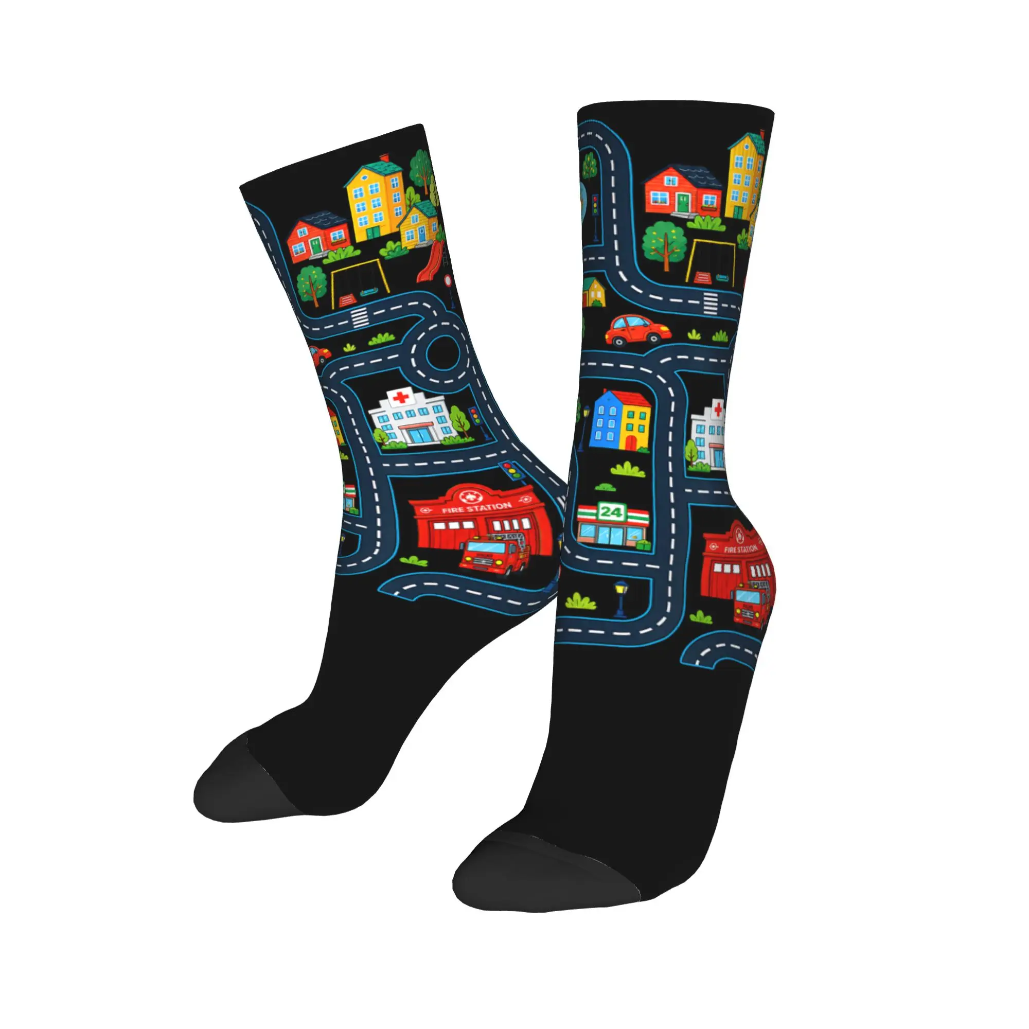Winter Warm Casual Men's Women's Tired Dads Club Car Race Track On Dad Socks  Breathable Crew Socks