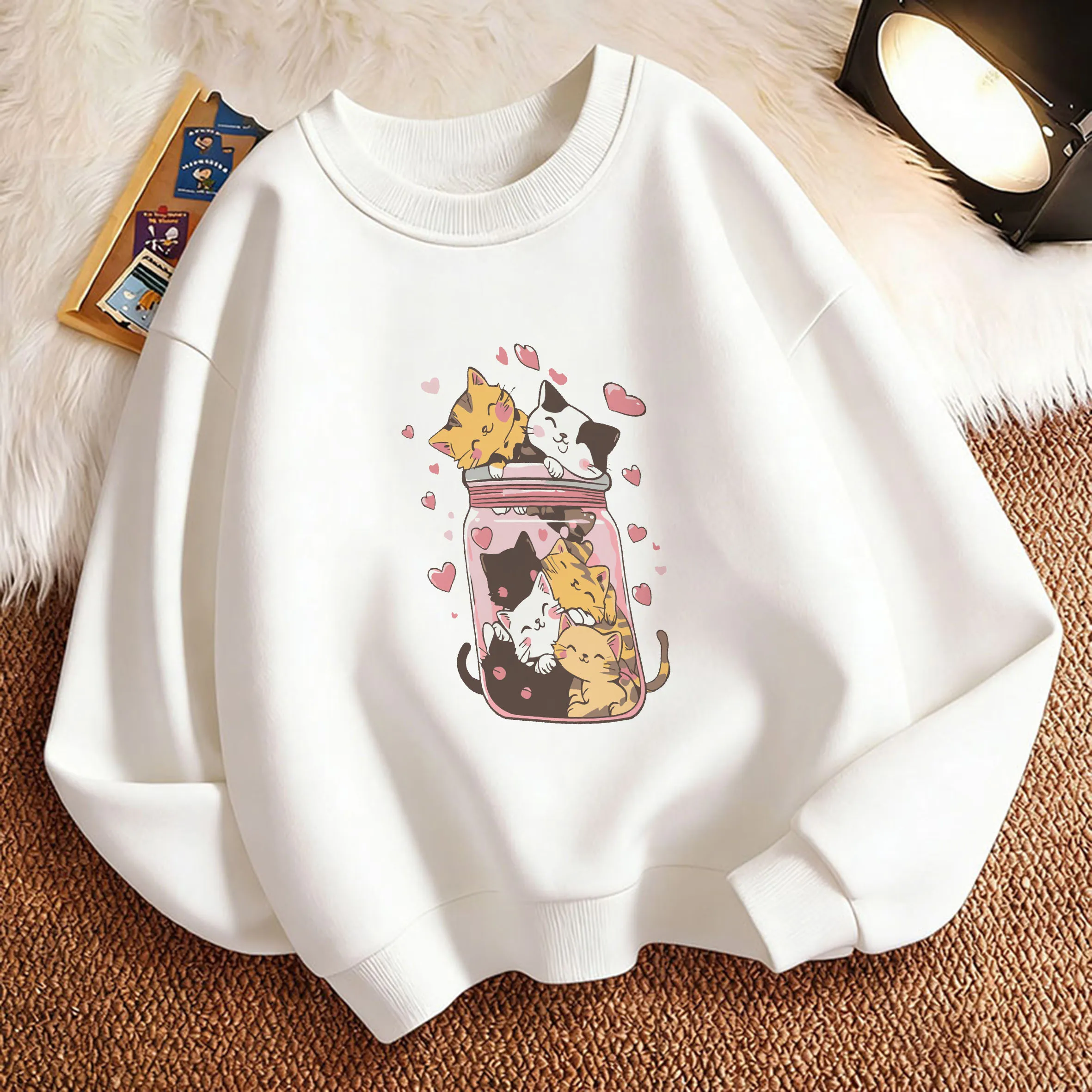 Lustiger Kinder-Sweatshirt-Pullover Frühling Fröhliches Katzenliebhaber-Design Y2k Rundhals Grafik-Print Hoodie Jungen Mädchen Kinderkleidung