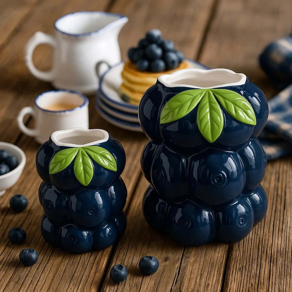 Cartoon Flowerpot Blueberry Vase Ceramic Flowerpot Desktop Storage Container Makeup Brush Bucket Ceramic Handicrafts