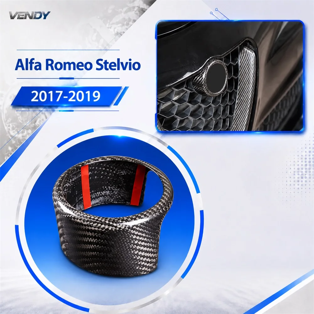 Real Carbon Fiber For Alfa Romeo Stelvio 2017-2019 Front Grille Emblem Decorative Ring Cover Trim Modified Parts Accessories