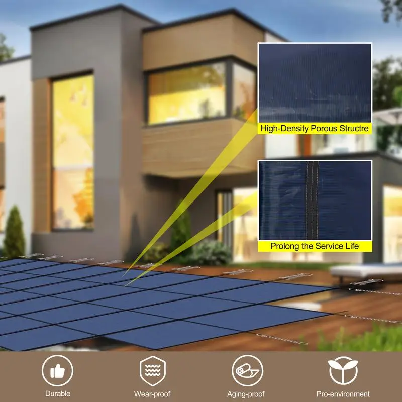 غطاء أمان لحمام السباحة الداخلي المستطيل مقاس 20 × 40 قدمًا مع خطوة 4 × 8 أقدام، شبكة عالية القوة ثلاثية الخياطة، مطر ممتاز